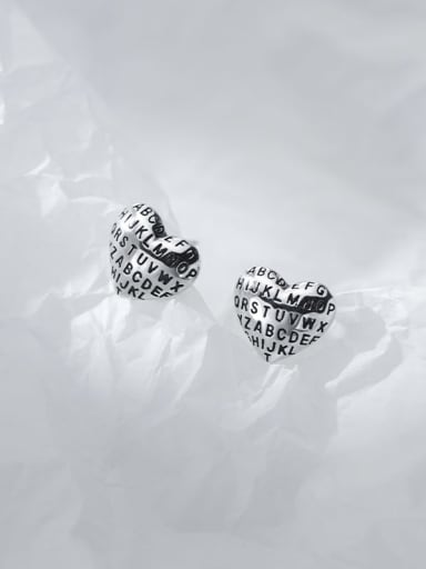 925 Sterling Silver Heart Letter Vintage Stud Earring