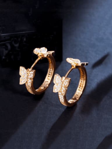 Gold Brass Cubic Zirconia Butterfly Luxury Huggie Earring