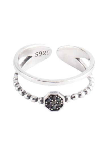 925 Sterling Silver Rhinestone Geometric Vintage Stackable Ring