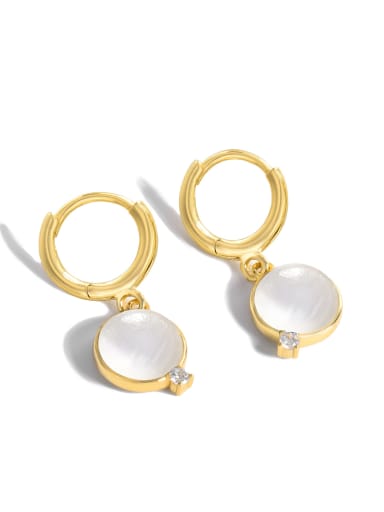 white Brass Opal Geometric Minimalist Huggie Earring