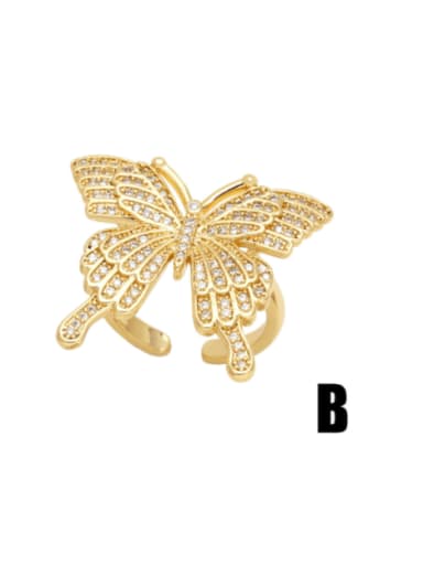 Brass Cubic Zirconia Geometric Statement Butterfly  Band Ring