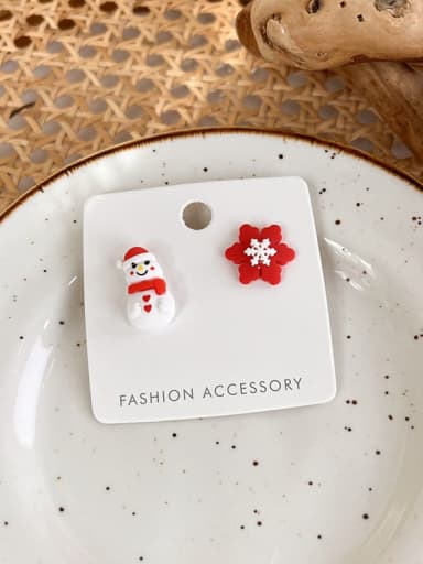 A Snowman Snowflake Alloy Multi Color Enamel Christmas Seris Cute Stud Earring