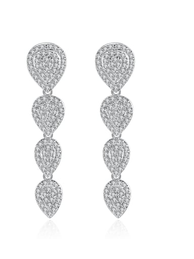Brass Cubic Zirconia Heart Luxury  Long Cluster Earring