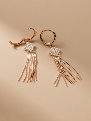 Rose Gold 925 Sterling Silver Geometric Tassel Minimalist Threader Earring