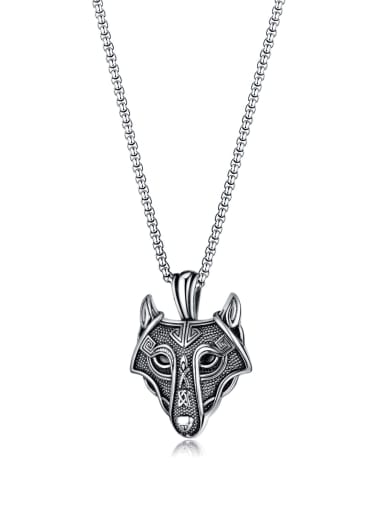 pendant +chain [with pearl chain 355mm] Titanium Steel Hip Hop Wolf Hand Pendant Necklace