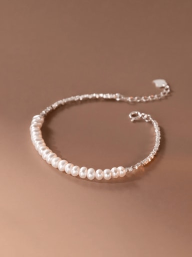 925 Sterling Silver Imitation Pearl  Minimalist Handmade Beaded Bracelet