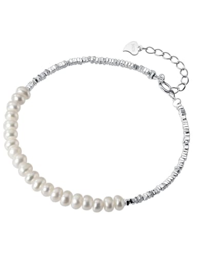 925 Sterling Silver Imitation Pearl Irregular Minimalist Link Bracelet