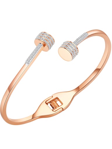 999 Rose Gold Plated Bracelet Titanium Steel Rhinestone Geometric Minimalist Cuff Bangle
