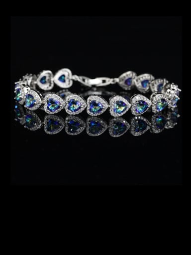 Colorful a Brass Cubic Zirconia Heart Luxury Bracelet