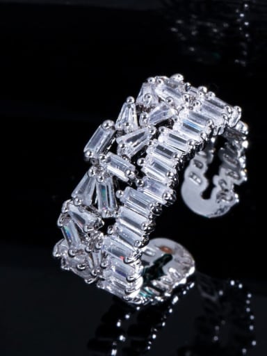 platinum Copper Cubic Zirconia Geometric Luxury Cocktail Ring