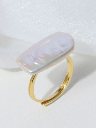 Brass Freshwater Pearl Irregular Minimalist Band Ring