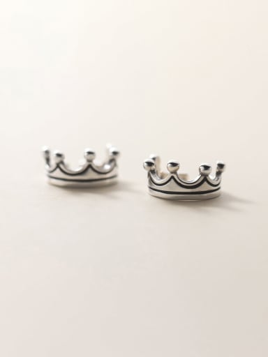 925 Sterling Silver Crown Vintage Clip Earring