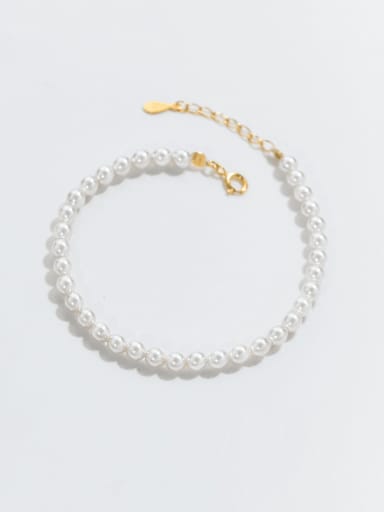 925 Sterling Silver Imitation Pearl Irregular Minimalist Handmade Beaded Bracelet