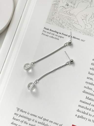925 Sterling Silver Glass Bead Tassel Minimalist Threader Earring