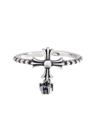 925 Sterling Silver Cubic Zirconia Cross Vintage Band Ring