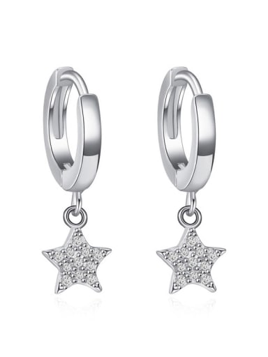 RHE687S 925 Sterling Silver Cubic Zirconia Five-pointed star Heart Trend Huggie Earring