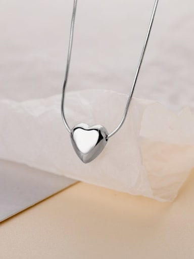 NS867 ? Platinum ? 925 Sterling Silver Heart Minimalist Necklace