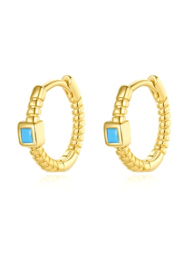 Brass Turquoise Geometric Minimalist Huggie Earring