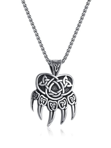 GX2255 pendant [with pearl chain 3*55cm] Titanium Steel  Hip Hop  Bear Claw Pendant Necklace