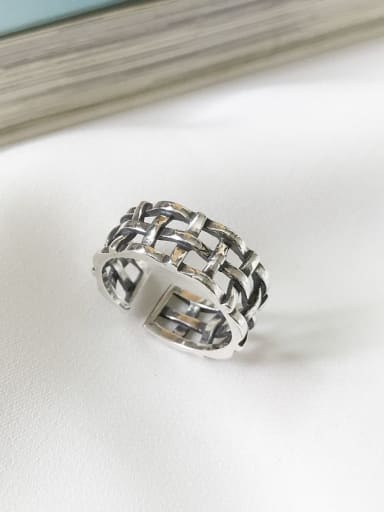 925 Sterling Silver Woven Mesh Cross Vintage Free Size Band Ring