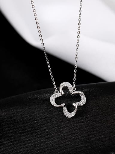 925 Sterling Silver Cubic Zirconia Hollow Flower Minimalist Necklace