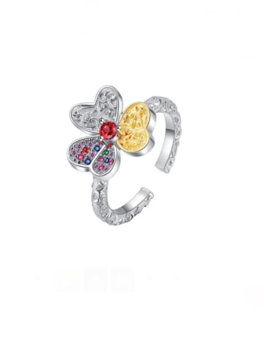 925 Sterling Silver Cubic Zirconia Flower Cute Band Ring