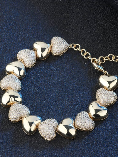 White zirconium Copper Rhinestone Heart Vintage Bracelet