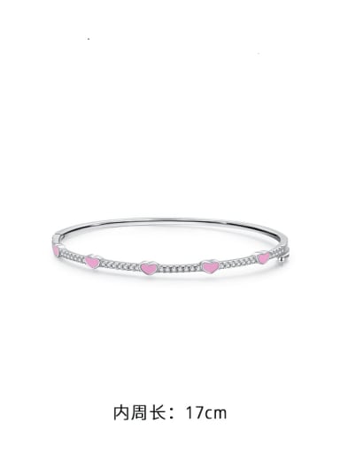 Pink Bracelet 17cm 925 Sterling Silver Cubic Zirconia  Classic Enamel  Heart  Bangle
