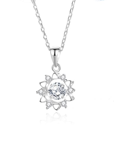 FDTD 026 Platinum+White  Zircon 925 Sterling Silver Moissanite Flower Dainty Necklace