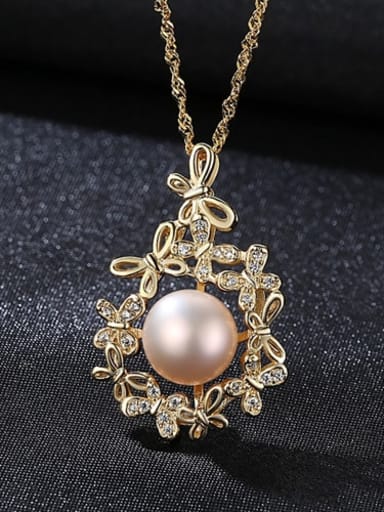 925 Sterling Silver Freshwater Pearl Zircon flower pendant Necklace