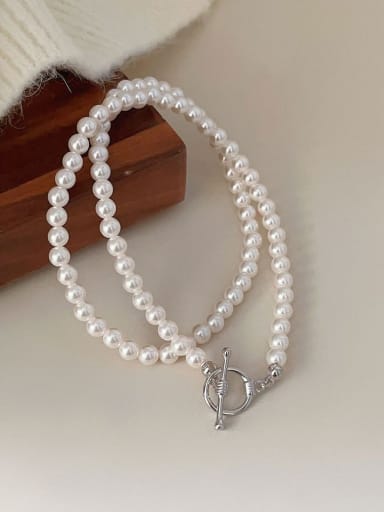 925 Sterling Silver Freshwater Pearl Geometric Minimalist Beaded Necklace