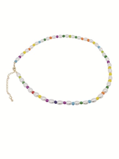Freshwater Pearl Multi Color Irregular  Glass beads Bohemia Necklace