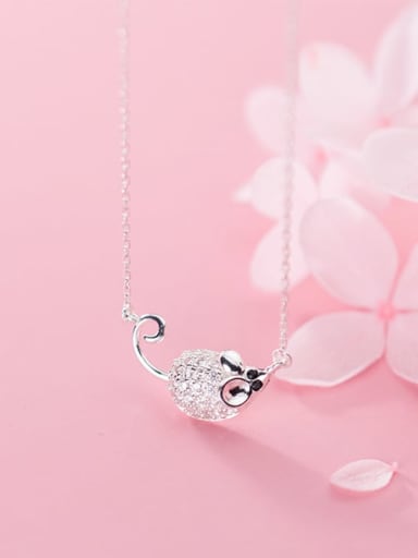 925 Sterling Silver Rhinestone  Cute Mouse pendant Necklace