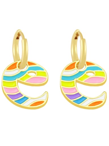 E Brass Enamel Rainbow Letter Minimalist Huggie Earring