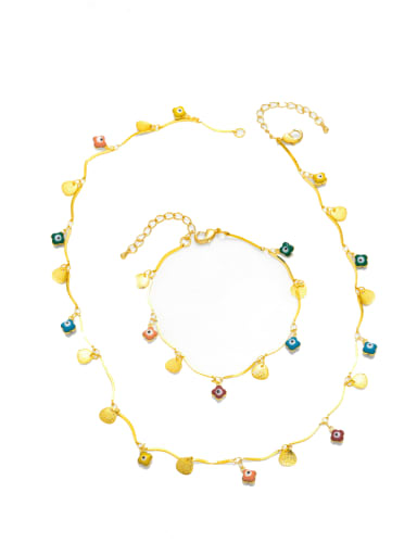 custom Brass Enamel Bohemia Flower  Bracelet and Necklace Set