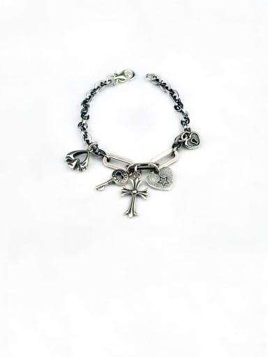 Vintage Sterling Silver With Simple Retro Hollow Chain Cross Pendant Bracelets