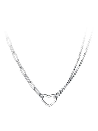 925 Sterling Silver Heart Minimalist Multi Strand  Asymmetrical Double Chain Necklace