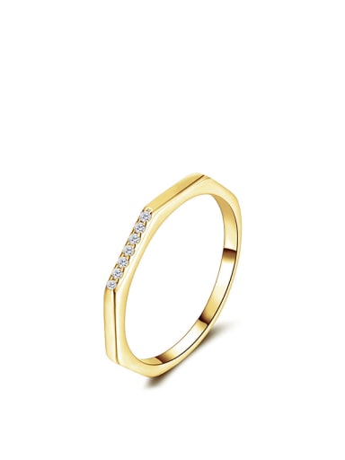 golden 925 Sterling Silver Cubic Zirconia Geometric Minimalist Band Ring