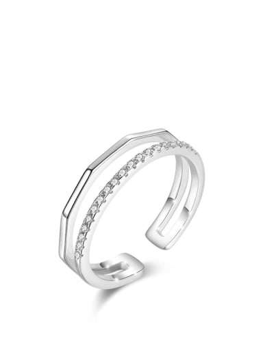 silver 925 Sterling Silver Cubic Zirconia Geometric Minimalist Stackable Ring