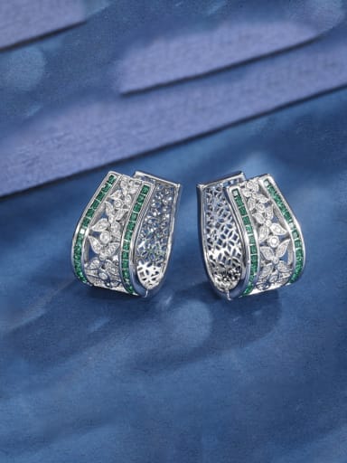 Emerald Earrings Brass Cubic Zirconia Geometric Luxury Huggie Earring