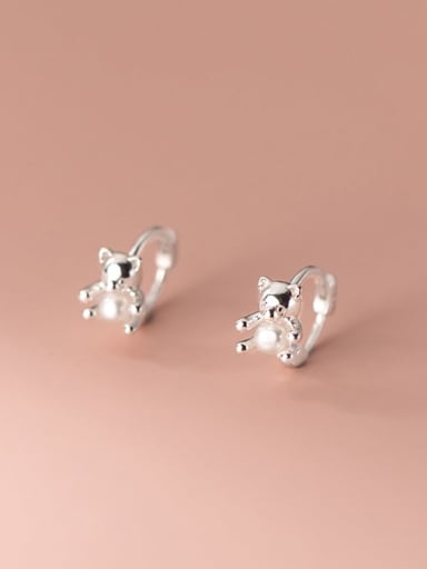 925 Sterling Silver Bear Cute Huggie Earring