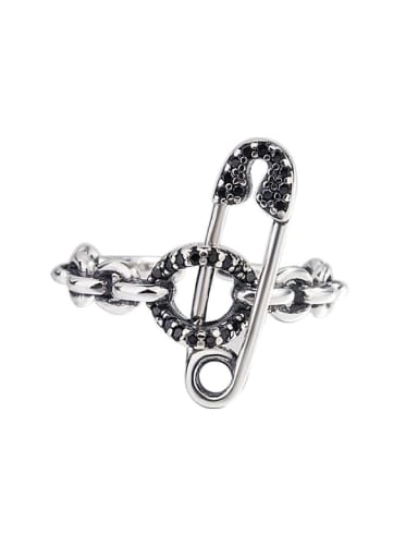 925 Sterling Silver Rhinestone Locket chain Pin Vintage Band Ring