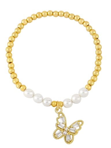 white Brass Imitation Pearl Butterfly Vintage Beaded Bracelet