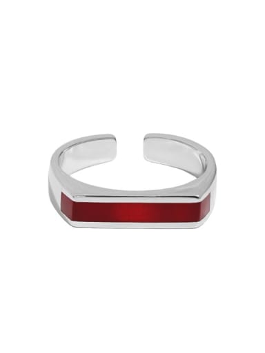 White gold [red] 925 Sterling Silver Enamel Geometric Vintage Band Ring