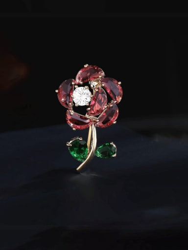 custom Brass Glass Stone Flower Cute Brooch