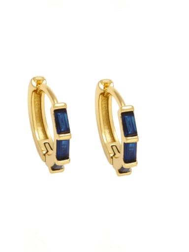 blue Brass Cubic Zirconia Geometric Minimalist Huggie Earring