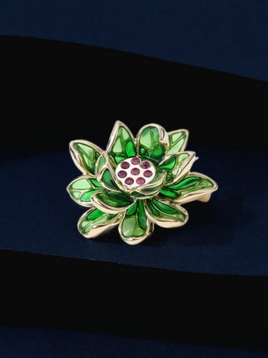 green Brass Enamel Flower Minimalist Brooch