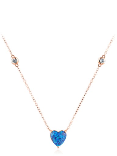 rose gold 925 Sterling Silver Opal Heart Minimalist Necklace