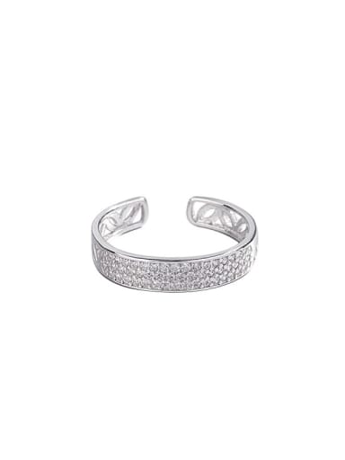 925 Sterling Silver Cubic Zirconia Dainty Simple Hollow Three Rows Of Diamonds Band Ring