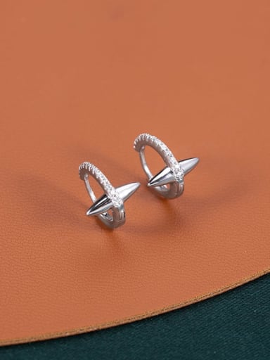 ES2318 ? Platinum ? 925 Sterling Silver Cubic Zirconia Geometric Minimalist Huggie Earring